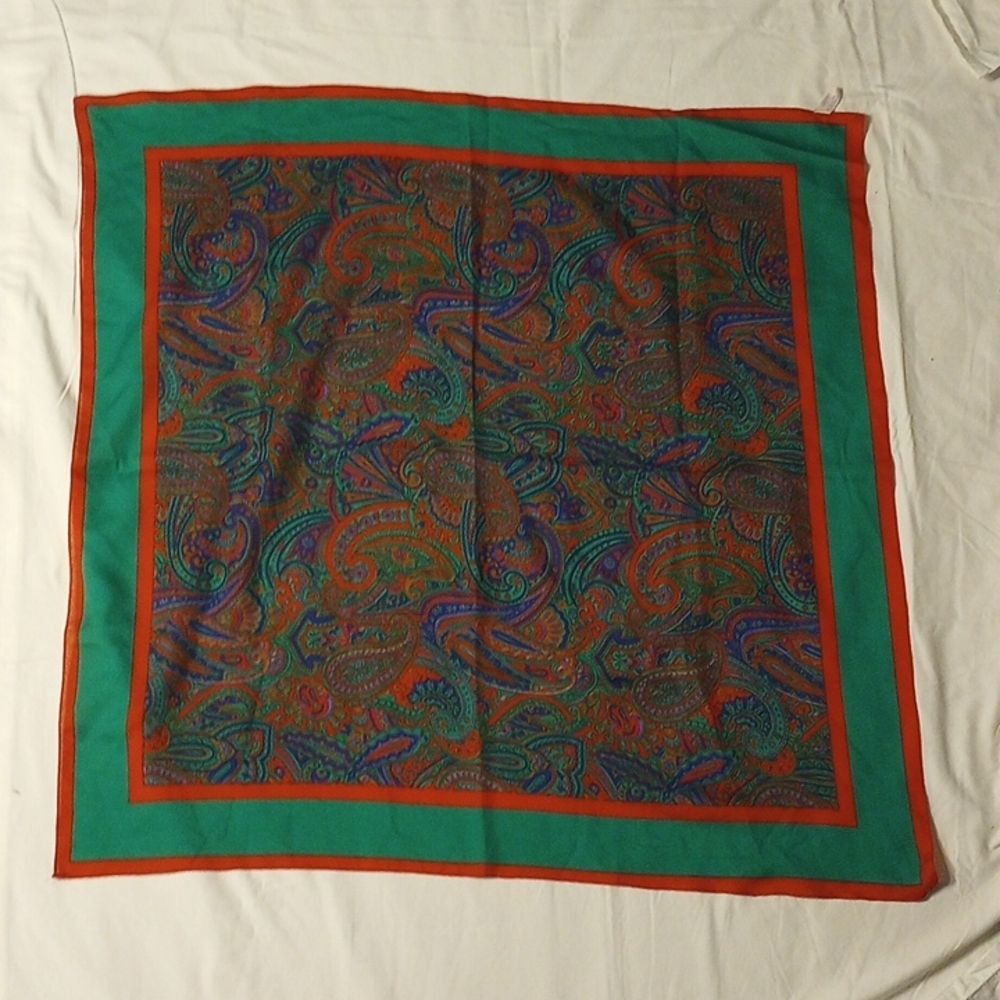 Vintage Green and Blue Paisley Polyester Scarf